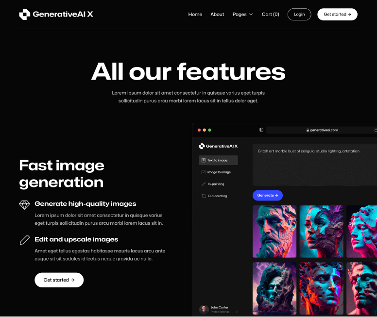 GenerativeAI X - Features Page - AI Generator Webflow Template