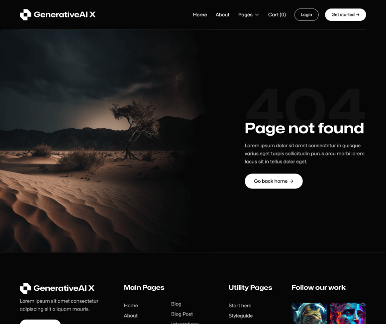 GenerativeAI X - Not Found Page - AI Generator Webflow Template