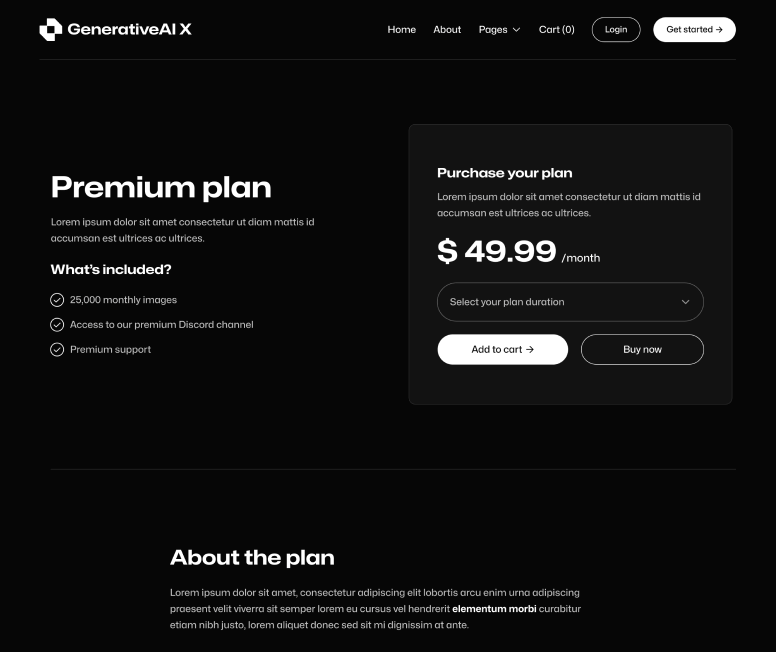 GenerativeAI X - Pricing Single Page - AI Generator Webflow Template